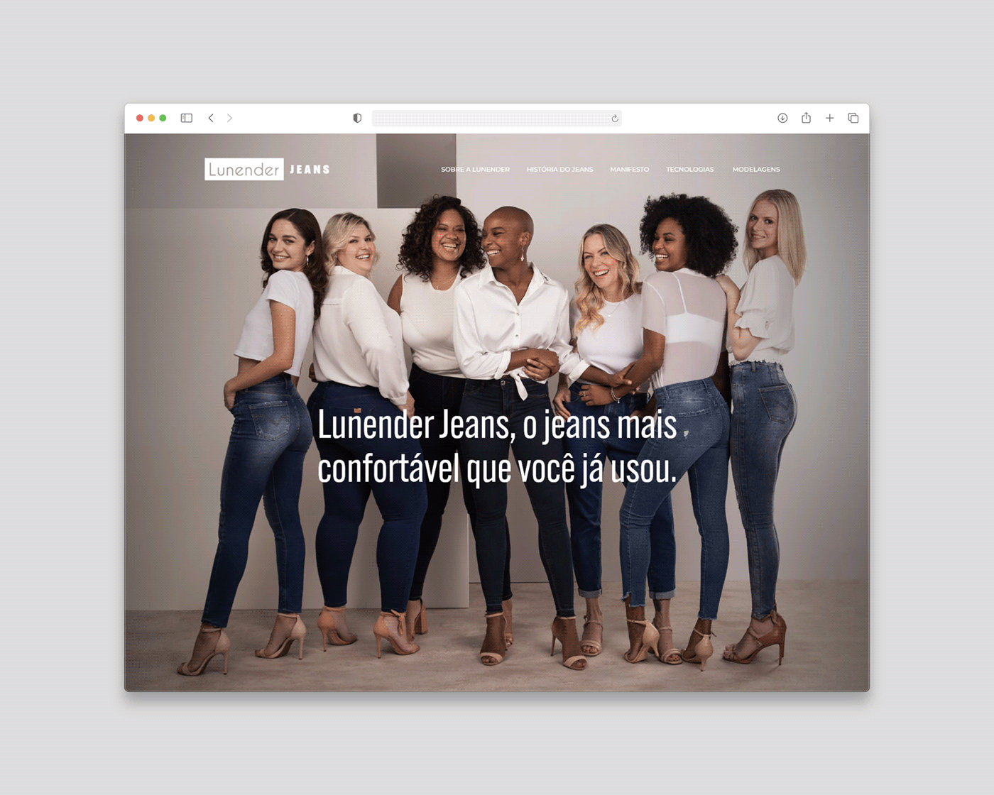 Página da coleção Lunender Jeans com fotografia de grupo